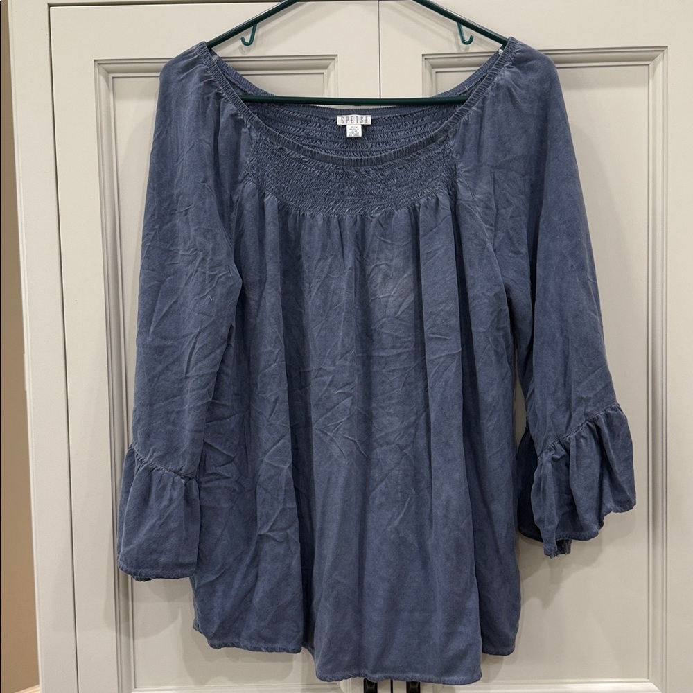 Spense Brand Blue Peasant Blouse with Bell Sleeves BOHO Women’s :Medium Fairy